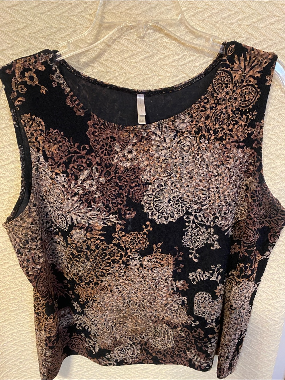 White Stag Black Top with Metallic Floral Burnout